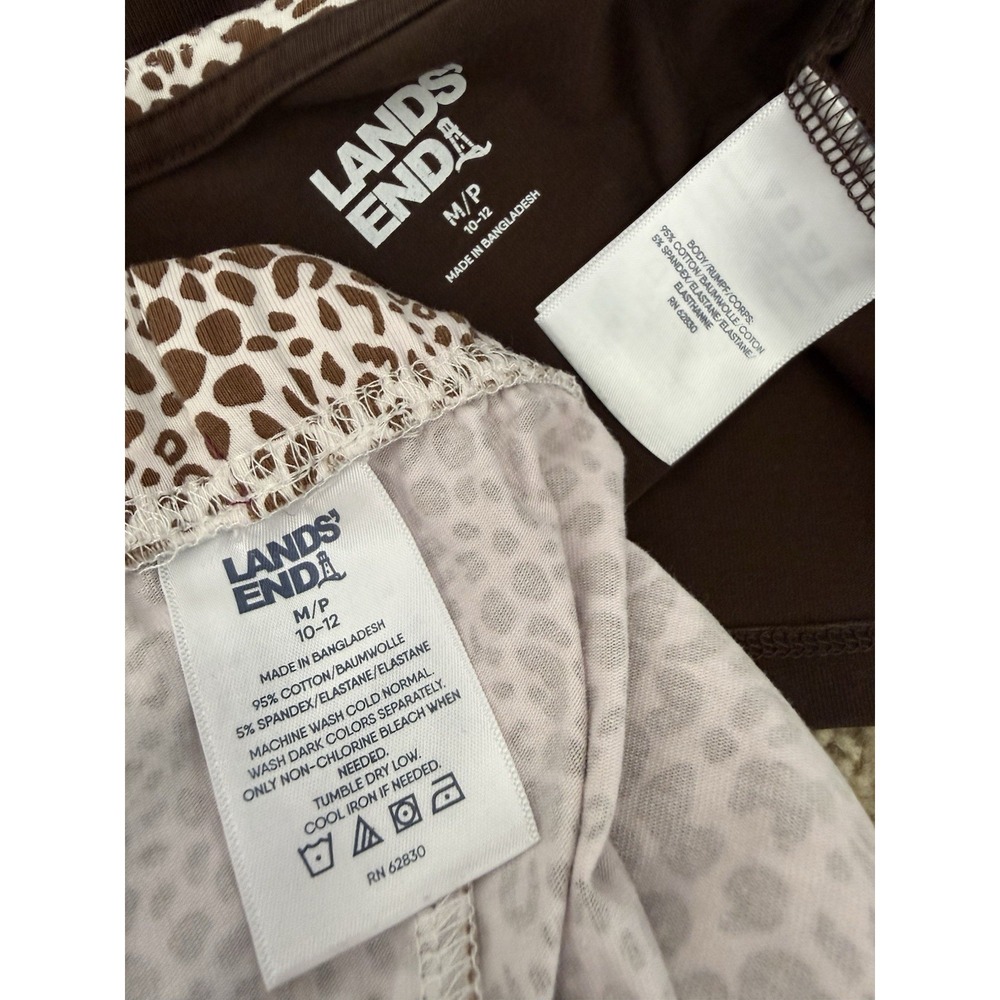 LANDS END Womens 2 PC Cheetah PAJAMAS Set MP Knit Top Pants Brown Animal Print - Picture 12 of 12